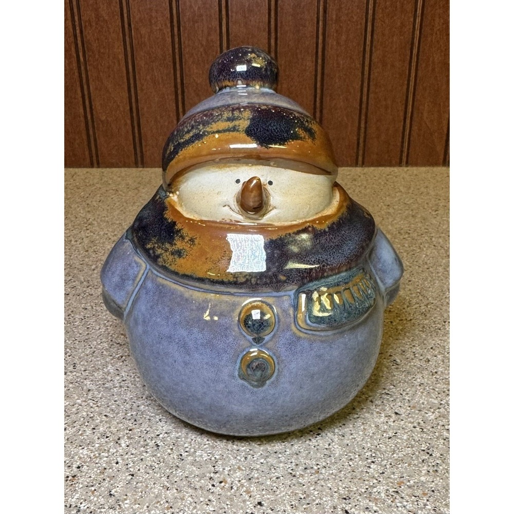 Kirkland's Potter's Garden Snowman Figurine Blue Brown VTG Chubby Round * read
